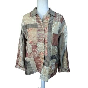 Vtg Silk Embroidered Sage  Patchwork Artsy Tunic By Parsley & Sage Sz XL